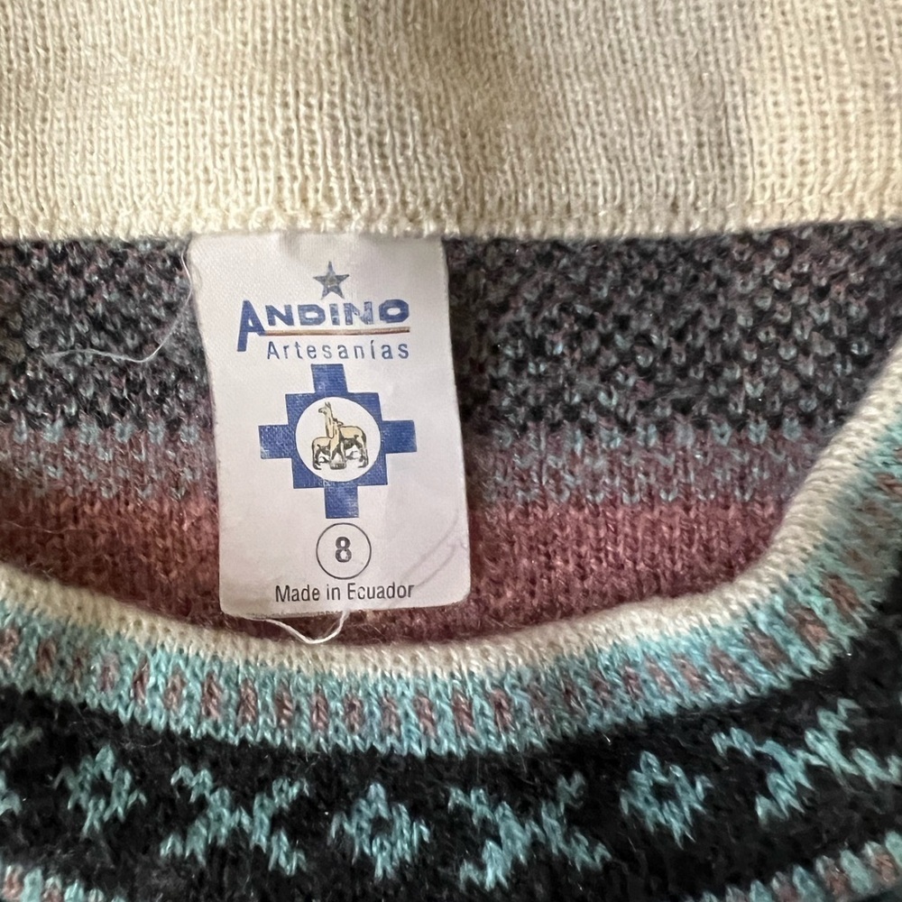 Andino Artesanias Alpaca Wool Sweater Pullover Soft Pink Grey Girl’s Size 8 - Picture 4 of 5